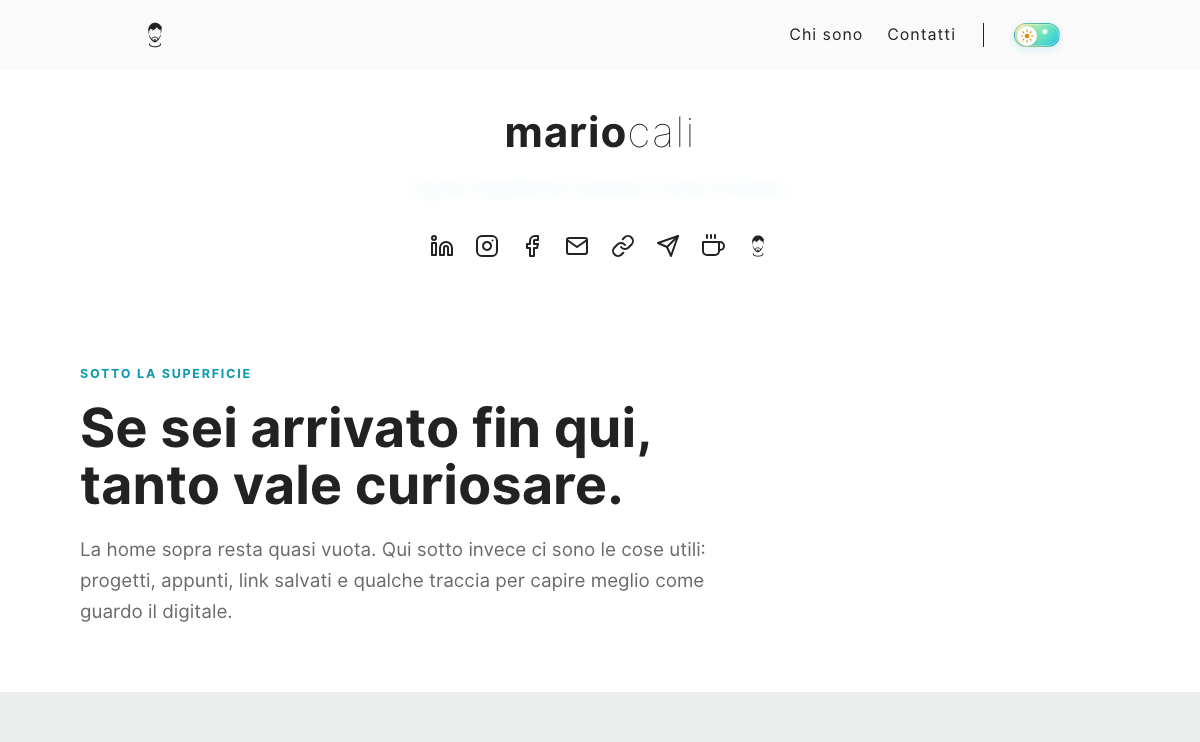 Screenshot della home dopo il taglio della pagina
